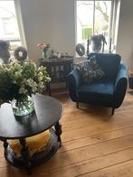 Zgan velvet fauteuil met notenkleur pootjes, Ophalen, Zo goed als nieuw, 75 tot 100 cm, 50 tot 75 cm