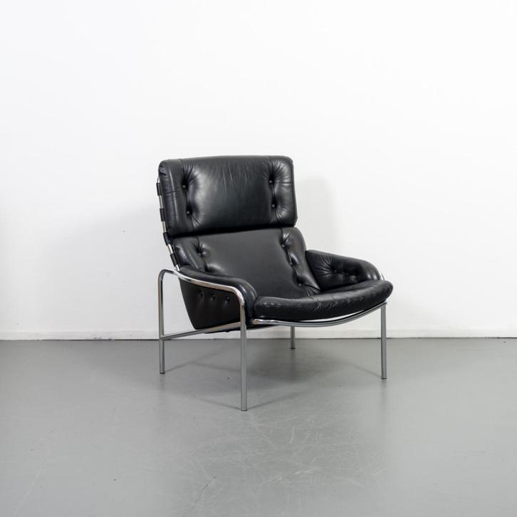 1 Spectrum Martin Visser fauteuil Nagoya SZ09, Huis en Inrichting, Fauteuils, Zo goed als nieuw, Leer, Metaal, Ophalen of Verzenden
