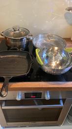 Pannen, vergiet, ovenschalen, Huis en Inrichting, Keuken | Potten en Pannen, Ophalen of Verzenden, Gebruikt, Rvs, Pannenset