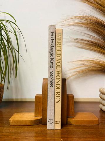 Prachtige set vintage houten boekensteunen art deco beschikbaar voor biedingen