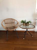 Vintage Rohe Noordwolde Stoel & Tafeltje, Huis en Inrichting, Stoelen, Gebruikt, Bruin, Riet of Rotan, Ophalen of Verzenden