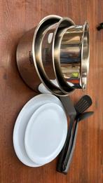 Tefal ingenio drie pannen 2 deksels en lepelset ongebruikt, Ophalen of Verzenden, Nieuw, Rvs