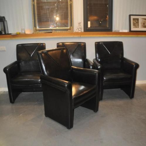 Schapenleren eetkamerstoelen Lounge Atelier, Huis en Inrichting, Stoelen, Zo goed als nieuw, Leer, Zwart, Ophalen