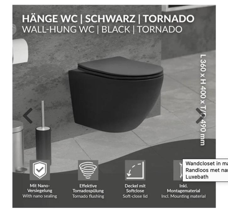 Zwart wandcloset  / toilet  NIEUW!!, Doe-het-zelf en Verbouw, Sanitair, Nieuw, Toilet, Steen, Ophalen of Verzenden
