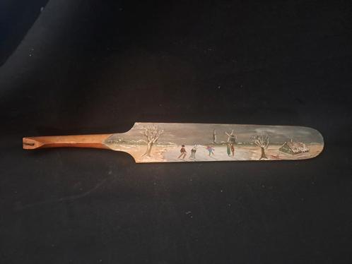 Folk art landscape painting on a vintage wooden ice skate, Antiek en Kunst, Kunst | Schilderijen | Klassiek, Ophalen of Verzenden