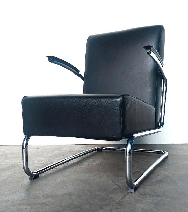 Gispen 405 | glans chroom | zwart leer | zgan, Huis en Inrichting, Fauteuils, Zo goed als nieuw, Leer, Metaal, Minder dan 50 cm