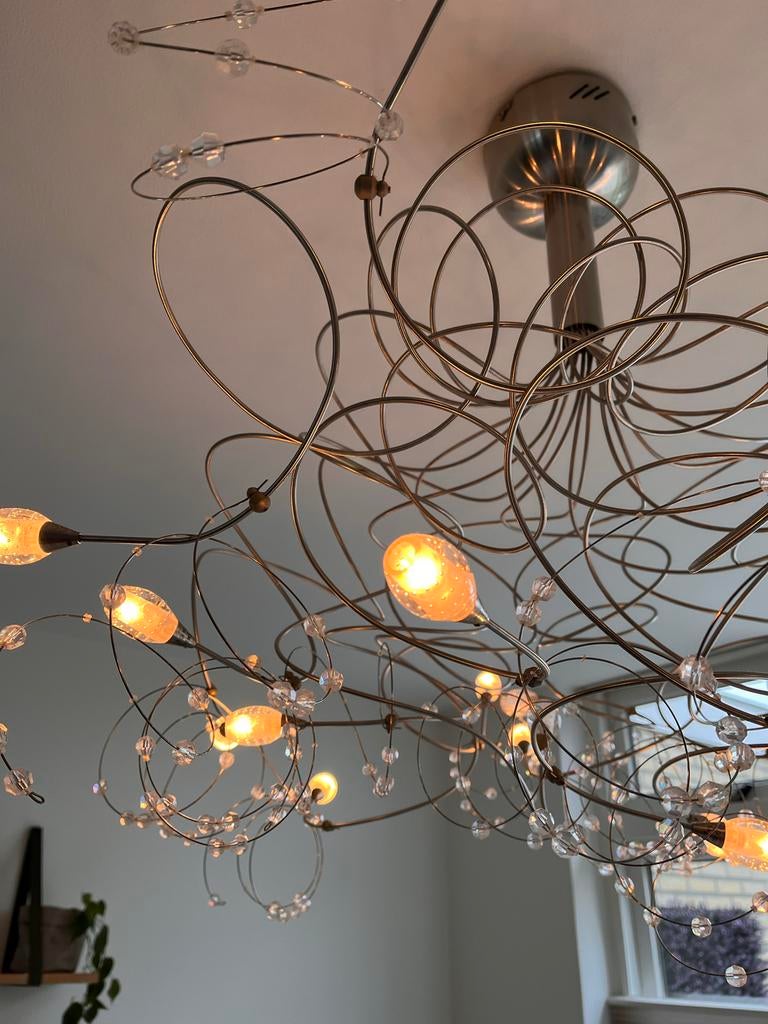 Moderne dimbare eetkamerlamp, Huis en Inrichting, Lampen | Hanglampen, Ophalen, Zo goed als nieuw, Metaal, Minder dan 50 cm