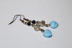 Oorbellen met facetkralen en blauwe gemarmerde hartjes, Overige materialen, Hangers, Blauw, Nieuw