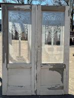 Set antieke openslaande deuren met geëtst glas en bovenlicht