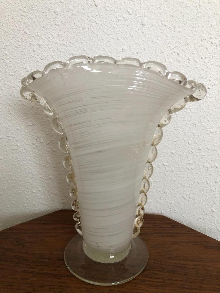 Barovier & Toso witte swirl vaas met goud, Antiek en Kunst, Antiek | Vazen, Ophalen of Verzenden
