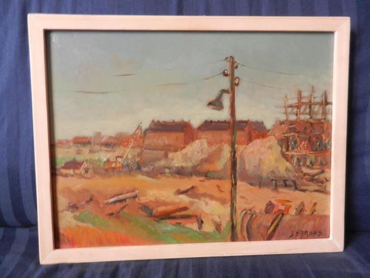 Olieverf Kastelenbuurt Amsterdam Jan Sijmons 30 x 40 cm, Antiek en Kunst, Kunst | Schilderijen | Klassiek, Ophalen of Verzenden