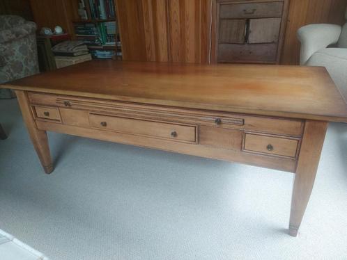 Salontafel met 5 laden, uitschuif plank en  koperen knopje, Huis en Inrichting, Tafels | Salontafels, Gebruikt, Minder dan 50 cm