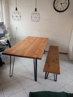 Massief eiken eettafel met eiken bankje, Huis en Inrichting, Tafels | Eettafels, Ophalen, Gebruikt, 50 tot 100 cm, Vijf personen of meer