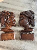 Houten Wanddecoratie Afrikaanse Koppen, Antiek en Kunst, Kunst | Beelden en Houtsnijwerken, Ophalen of Verzenden