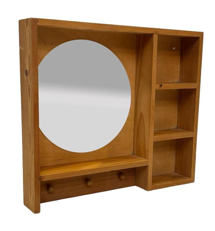 Vintage grenen pinewood spiegel met kapstok compact design, Huis en Inrichting, Woonaccessoires | Kapstokken, Gebruikt, Wandkapstok