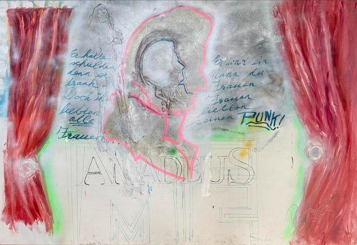 Origineel schilderij Rob Bolland – Rock me Amadeus, Antiek en Kunst, Kunst | Schilderijen | Klassiek, Ophalen