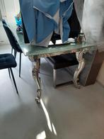 Eettafel Modern Barok Gazen blad op houten onderstel, Ophalen, Gebruikt, Glas, 200 cm of meer