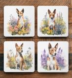 Basenji Aquarel onderzetters met houder, Verzenden, Nieuw, Glas of Kopje