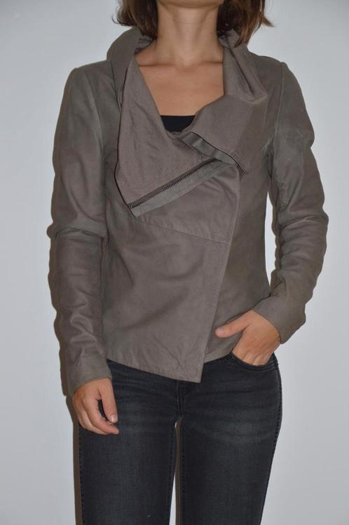 NIEUW: Taupe Muubaa Sinoia gedrapeerde leren jas - maat 34., Kleding | Dames, Jassen | Zomer, Nieuw, Maat 34 (XS) of kleiner, Bruin
