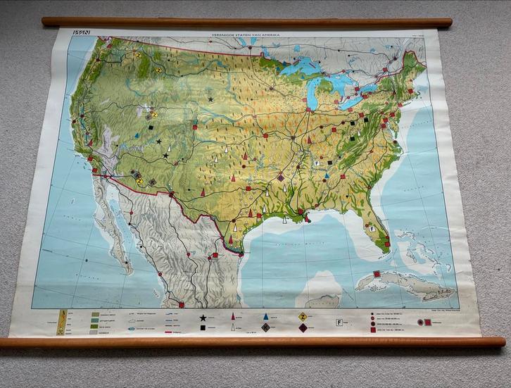 Oude Schoolkaart Amerika - 120cm breed, Antiek en Kunst, Antiek | Schoolplaten, Aardrijkskunde, Ophalen