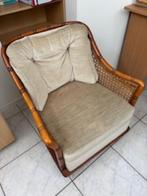 Vintage verrijdbare fauteuil met webbing, Huis en Inrichting, Fauteuils, Ophalen, Riet of Rotan, Gebruikt, Minder dan 75 cm
