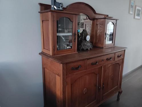 Brocante eiken dressoir met bovenkastjes., Antiek en Kunst, Curiosa en Brocante, Ophalen