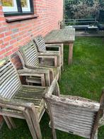 Teak tafel met zeven stoelen, Tuin en Terras, Ophalen, Gebruikt, Teakhout, Stapelbaar