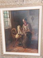 Spinnende dame, olieverf Bernardus Johannes Blommers, Ophalen of Verzenden