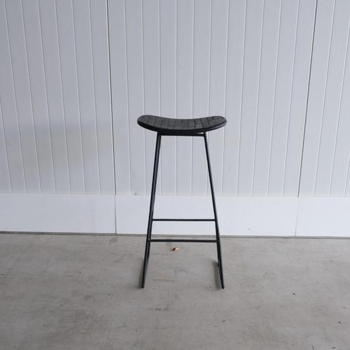 Barkruk - Zwart Teakhout & Metaal - Zithoogte 77 cm, Huis en Inrichting, Barkrukken, Nieuw, 60 tot 90 cm, Hout, Kunststof, 2 krukken
