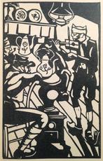 Henri van Straten (1892-1944) Houtsnede 'Soldaten in huiskam, Verzenden