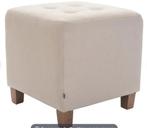 Nieuwe hocker / poef met knopen beige, Hout, Minder dan 50 cm, Vierkant, Nieuw