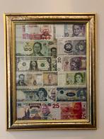 Mooie foto lijst met oude wereld geld biljetten, Ophalen of Verzenden, Nederland en Buitenland, Bankbiljetten