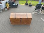 Vintage Houten Kist met Metalen Details, Ophalen, Gebruikt, 100 tot 150 cm, 50 tot 75 cm