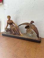 Antiek, art deco schouwbeeld, vintage gipsen Arnova beeld, Antiek en Kunst, Curiosa en Brocante, Ophalen