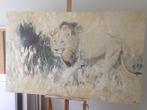 Schilderij: leeuw op savanne, Antiek en Kunst, Ophalen of Verzenden