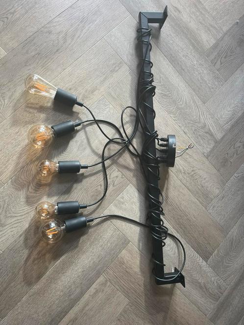 Industriele hanglamp, zwart metaal met 5 gloeilampen, Huis en Inrichting, Lampen | Hanglampen, Zo goed als nieuw, 75 cm of meer