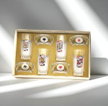 Vintage "Bridge" Casino Poker Bar Set 4 Glazen & Asbakken beschikbaar voor biedingen