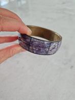Vintage messing bangle armband met blauw parelmoer, Sieraden, Tassen en Uiterlijk, Armbanden, Ophalen of Verzenden, Zo goed als nieuw