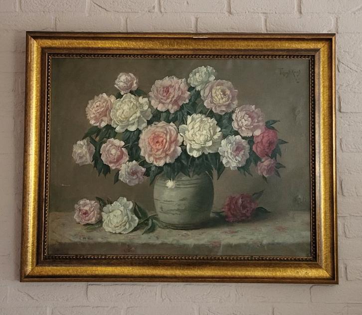 Groot bloemstilleven rozen in gemberpot Frans Kops 1873-1951, Antiek en Kunst, Kunst | Schilderijen | Klassiek, Ophalen