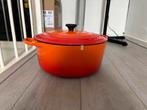 LE CREUSET pan oranje rood 34 cm, Ophalen of Verzenden, Zo goed als nieuw, Gietijzer, Koekenpan of Braadpan
