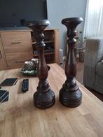 Houten Kandelaars - Set van 2, Ophalen of Verzenden, Zo goed als nieuw, Hout, Kandelaar