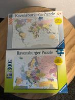 2 Ravensburger Puzzels: Wereldkaart 300 & 500 stukjes, Ophalen, Meer dan 50 stukjes, Zo goed als nieuw, 6 jaar of ouder