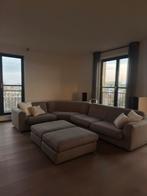 Grijs beige bank met poefen, Ophalen of Verzenden, Gebruikt, Stof