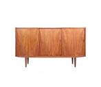 Deens design teak highboard met schuifdeuren, 1960s, Ophalen, Gebruikt, 150 tot 200 cm, Teakhout