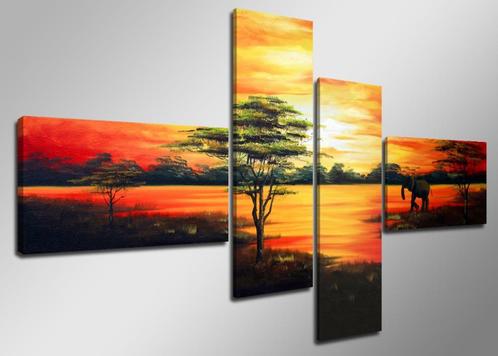 Nieuw * 4 Luik van Canvas * Afrika Natuur 70x160cm, Antiek en Kunst, Kunst | Schilderijen | Klassiek, Ophalen of Verzenden
