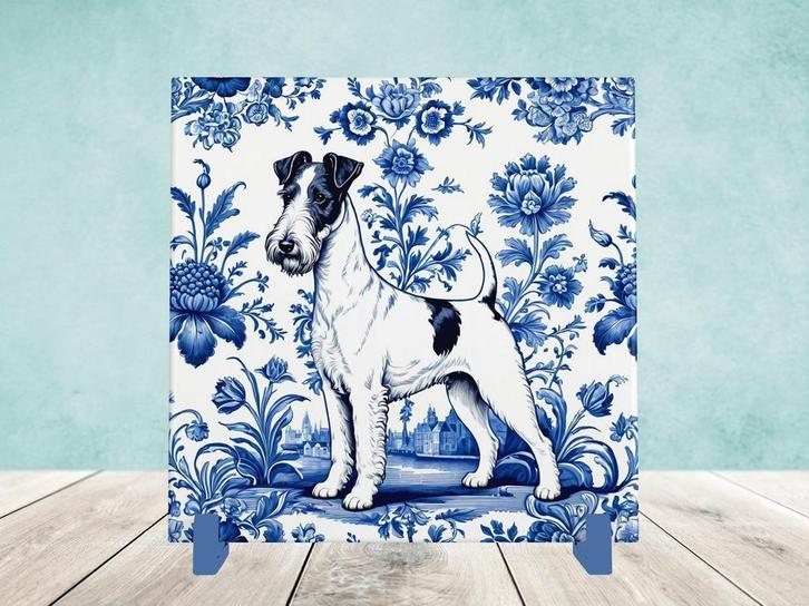 Foxterriër Delfts Blauwe tegel incl houder, Huis en Inrichting, Woonaccessoires | Overige, Nieuw, Ophalen of Verzenden