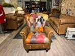 CHESTERFIELD PATCHWORK MULTICOLOR LEER FAUTEUIL Bradley, Huis en Inrichting, Fauteuils, Ophalen of Verzenden, Nieuw, Leer, 75 tot 100 cm