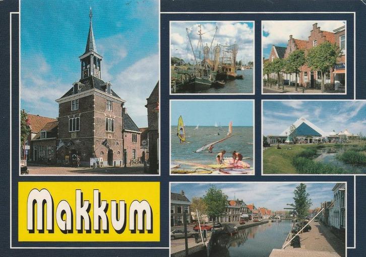 MAKKUM  Waag Vissersschepen Surfen Kade, Verzamelen, Ansichtkaarten | Nederland, Gelopen, Friesland, 1980 tot heden, Verzenden