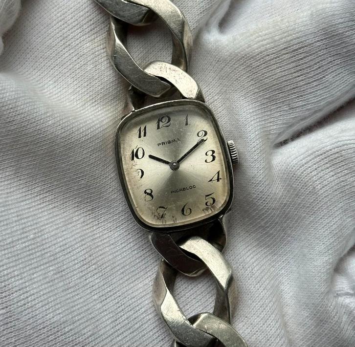 Zilveren horloge armband, Sieraden, Tassen en Uiterlijk, Horloges | Dames, Gebruikt, Polshorloge, Overige merken, Zilver, Overige materialen