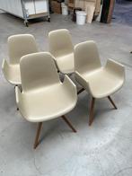4x Tonon Step stoel beige zitting met houten poten, Hout, Bruin, Ophalen of Verzenden, Zo goed als nieuw